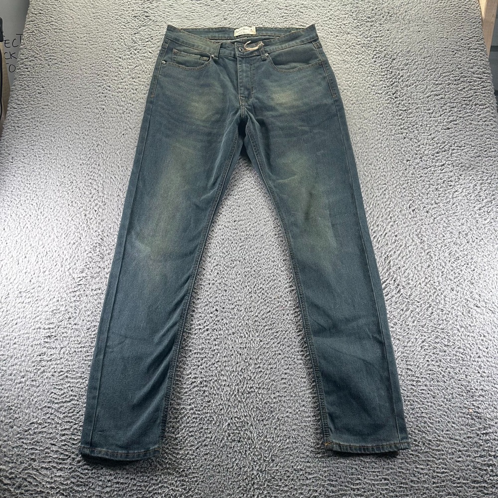 Smith & Mills Jeans Mens 32x32 Blue Cotton Denim Straight Workwear Faded Stretch